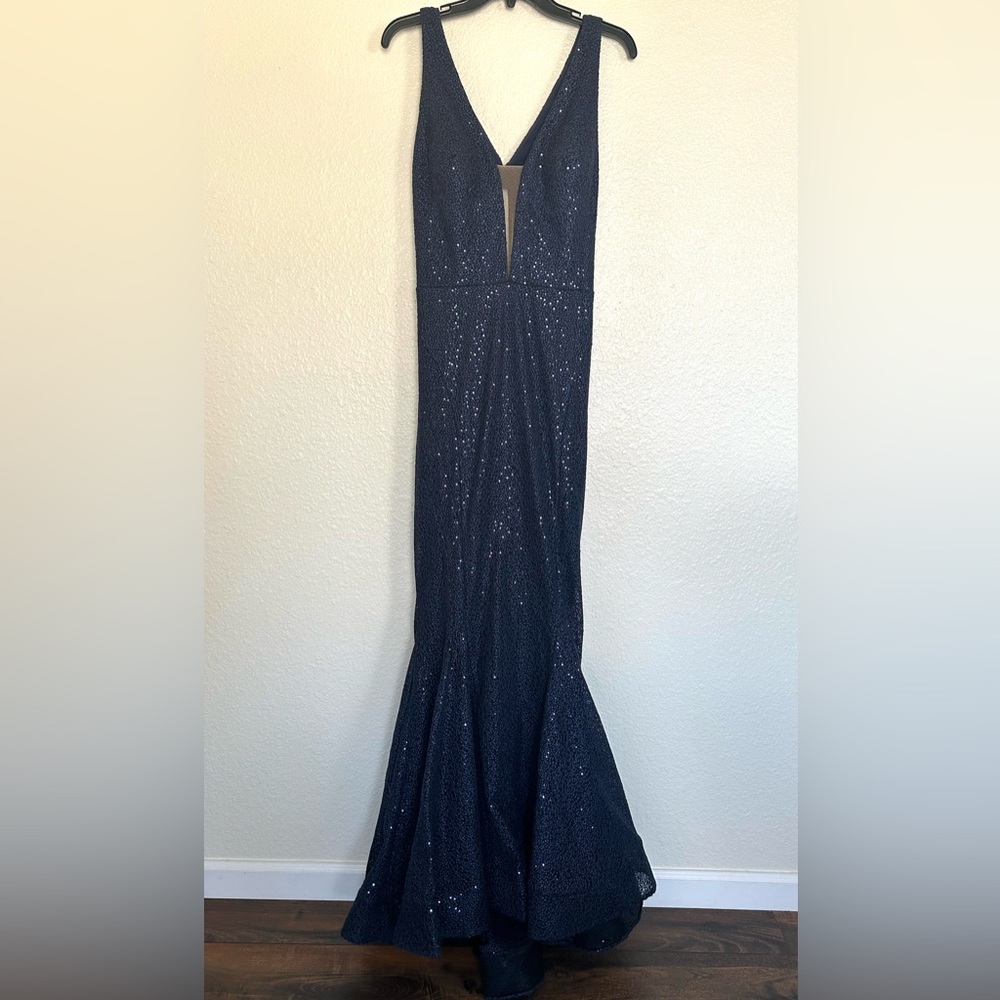 Nicole Bakti Blue Sequins Fitted Gown size 14